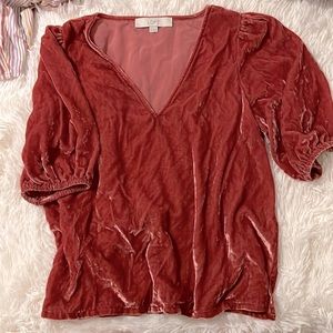 Loft Velvet puff sleeve top XS